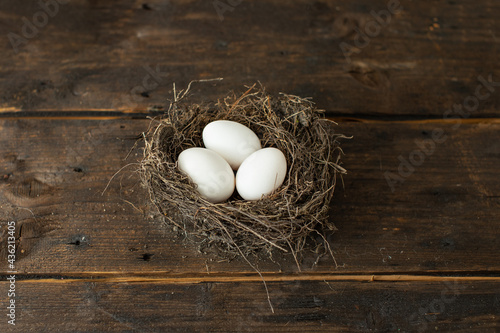 eggs in the nest on a rustic background