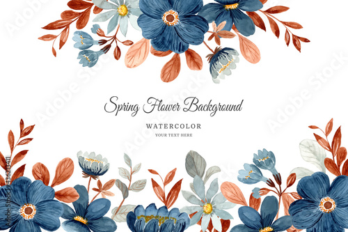 Spring blue flower background with watercolor