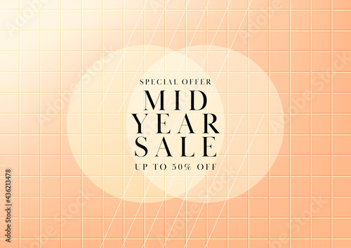 Mid year sale, Summer sale banner. Orange tiles background special offers and promotion template design.
