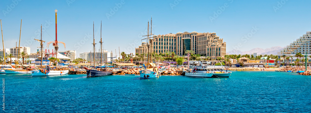 View on central public beach of Eilat, Israel

