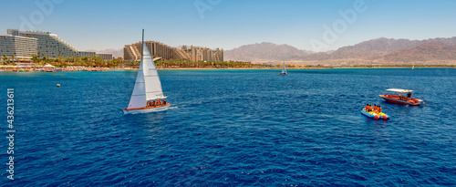Water sport activities in the Red Sea in Eilat - famous tourist resort in Israel