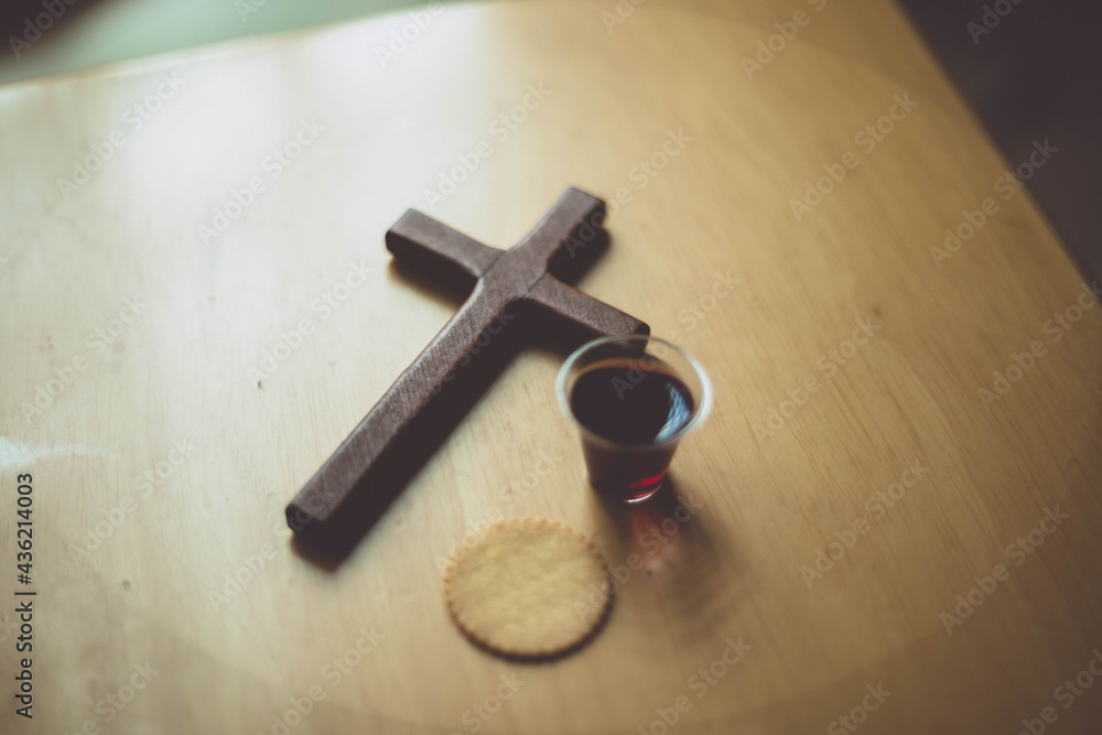 Bread and grape juice Christian ceremony