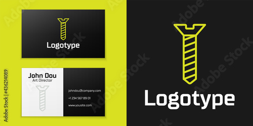 Logotype line Metallic screw icon isolated on black background. Logo design template element. Vector