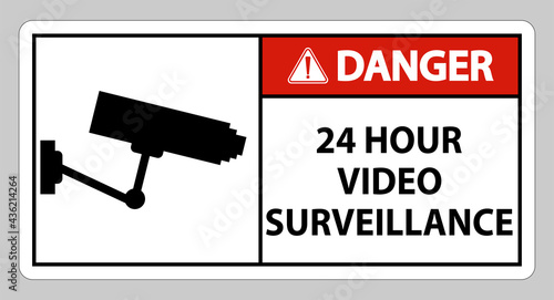 Danger Sign CCTV 24 Hour Video Surveillance