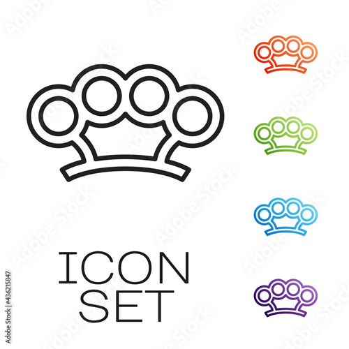 Black line Brass knuckles icon isolated on white background. Set icons colorful. Vector