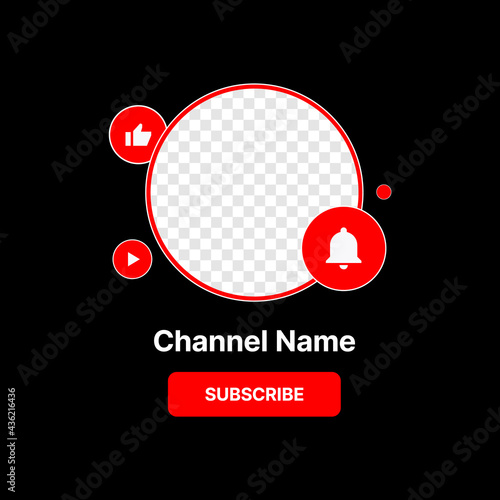 Social Media Profile Icon Interface. Subscribe Button. Channel Name. Transparent Placeholder. Put Your Photo Under Background. Vector illustration