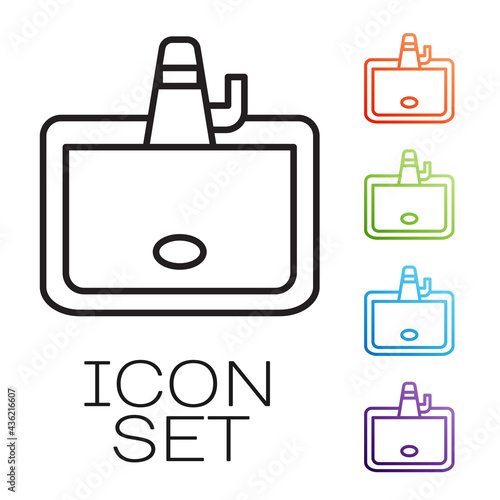 Black line Washbasin with water tap icon isolated on white background. Set icons colorful. Vector