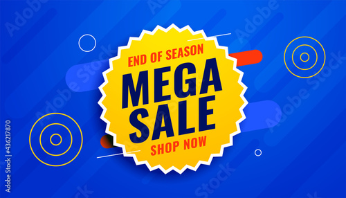 mega sale banner in blue and yellow colors