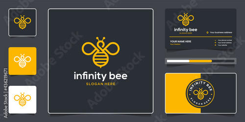 Infinity bee with line art symbol logo design and business card