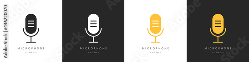 Microphone logos set. The concept of voice, karaoke, sound recording and vocals. Vector illustration