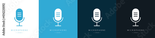 Microphone logos set. The concept of voice, karaoke, sound recording and vocals. Vector illustration