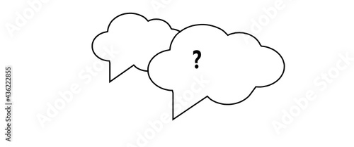 Two conversation clouds, made in black and white. Chat. Communication. Question mark. Dialogue