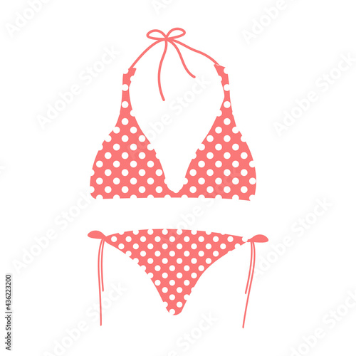Cartoon vector illustration isolated object summer swimming suit pink bikini with cute round white dot
