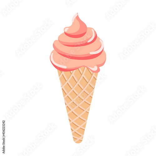 Cartoon vector illustration isolated object girlish pink dessert ice cream cone