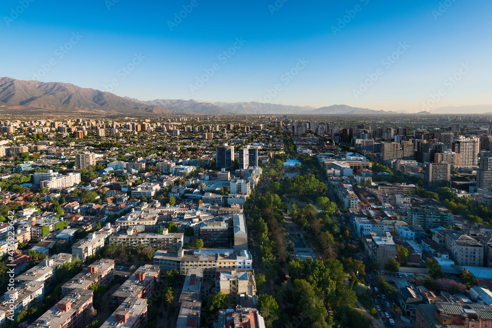Aerial view of Bustamante Park at Providencia district in Santiago de Chile.