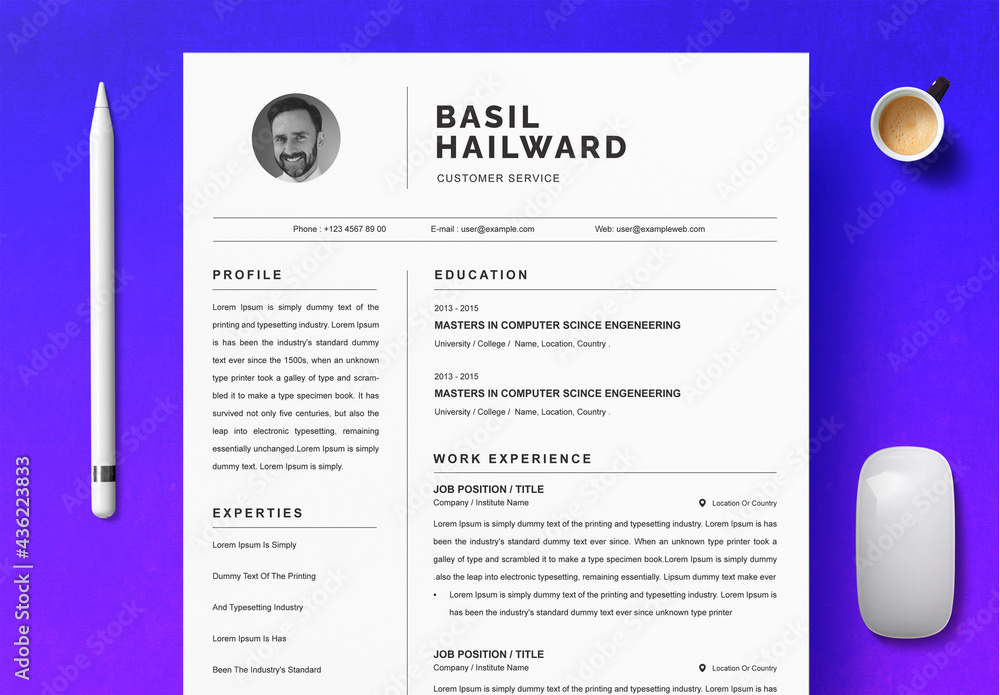 Clean and Professional Resume Layout Stock Template | Adobe Stock