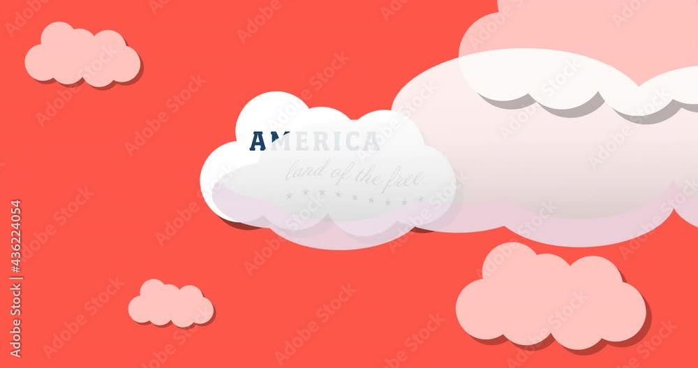 Animation of america land of the free text over cloud on red background Animation of america land of the free text over cloud on red background