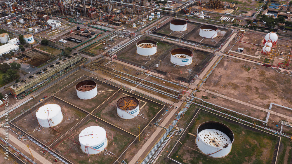 Aerial view oil refinery.
