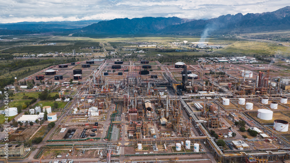 Aerial view oil refinery.