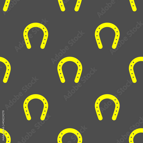 Yellow horseshoe seamless pattern on grey background. Vector illustration.
