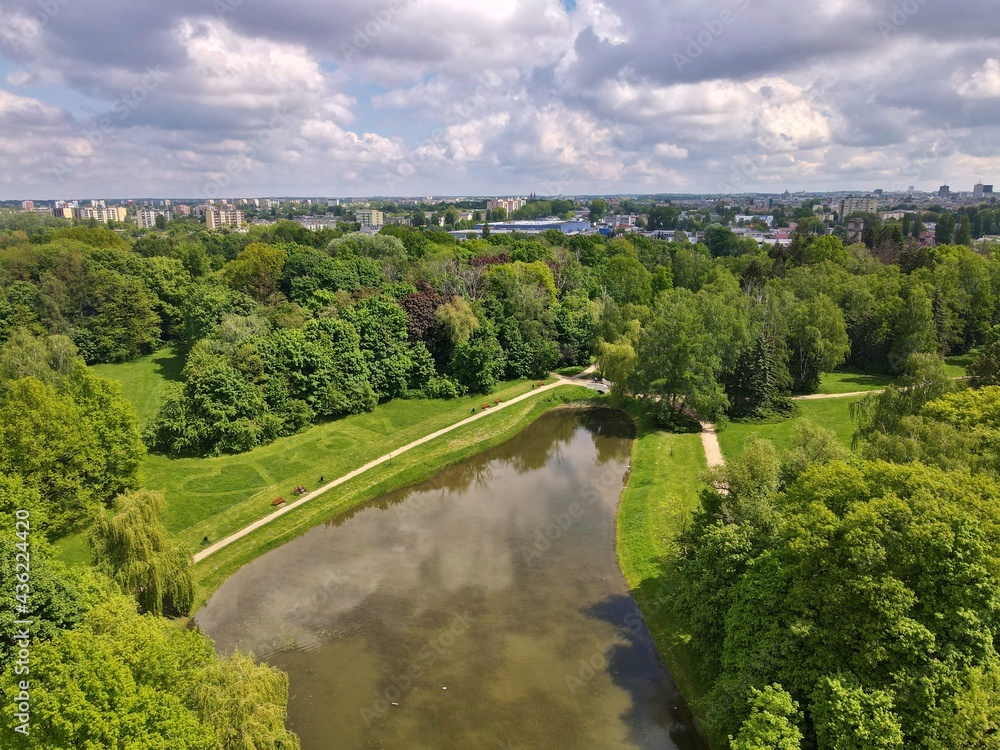 Park  in Lodz - green areas of Lodz city - top view