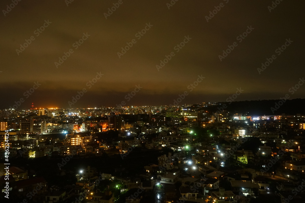 Aerial view of Naha city at night in Okinawa, Japan - 沖縄 那覇 夜景