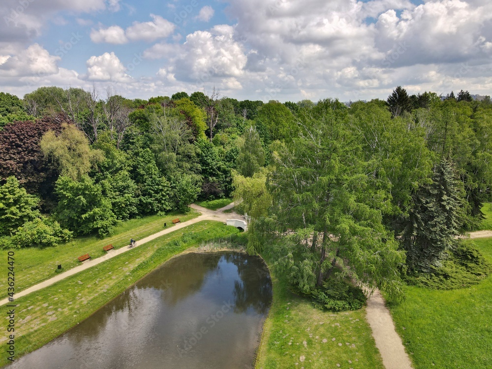 Park  in Lodz - green areas of Lodz city - top view