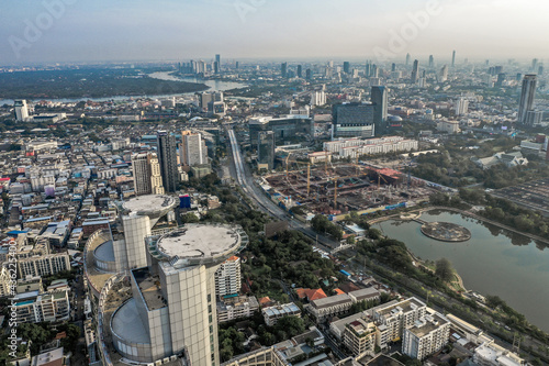 Aerial view of Bangkok Asoke, Khlong Toey during covid lockdown, Thailand © pierrick