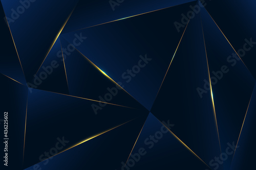 Abstract polygonal pattern luxury dark blue with and gold lighting lines. Luxury and elegant. You can use for cover brochure template, poster, banner web, print ad, etc. Vector illustration