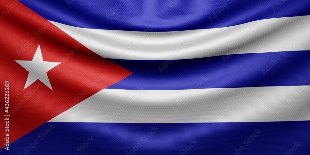 Hanging wavy national flag of Cuba with texture. 3d render. Hanging wavy national flag of Cuba with texture. 3d render.