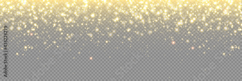 Gold glitter background, particle sparkles and vector golden confetti rain. Abstract glitter gold light with glistering glow, Christmas glowing dust shine and magic shimmer