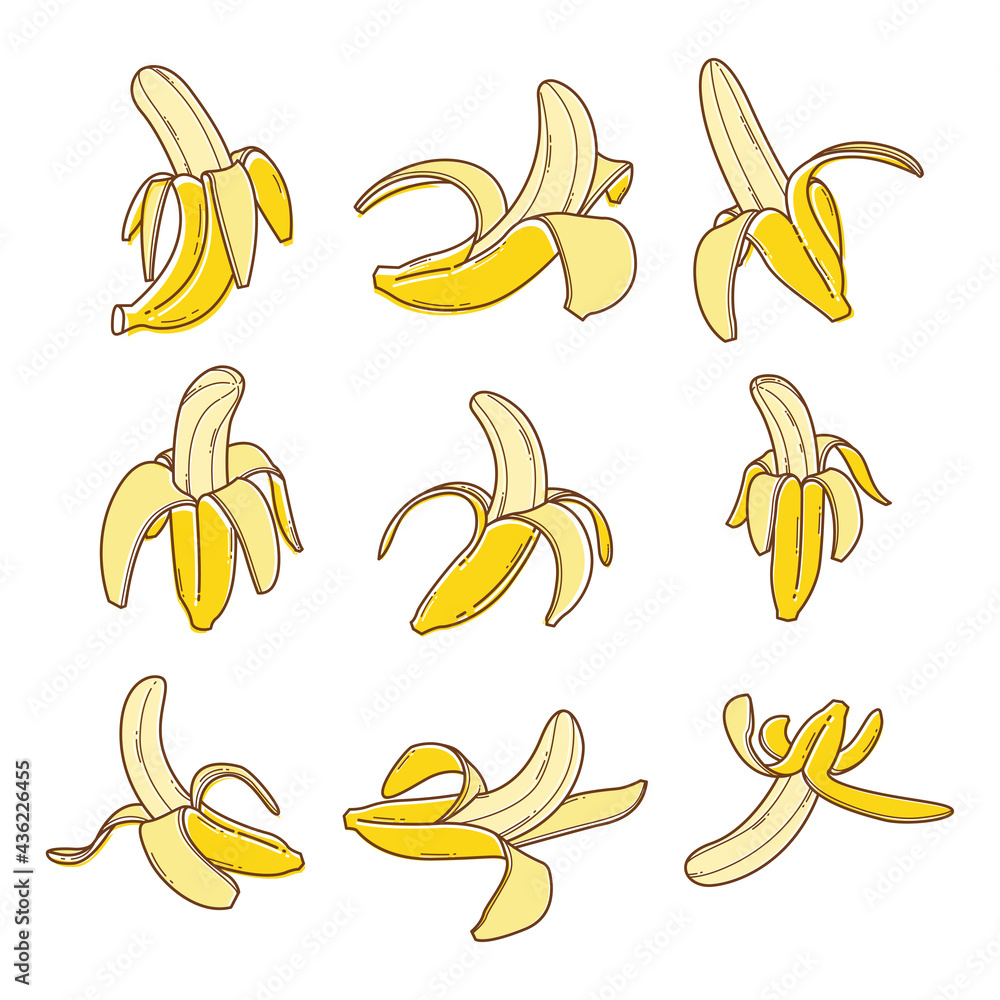 Peeled bananas vector set Peeled bananas vector set
