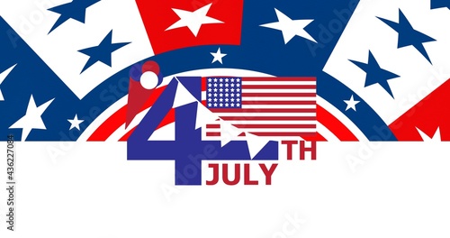 Composition of 4th of july text and stars and stripes over american flag