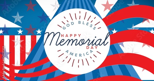 Composition of happy memorial day text with american flag pattern