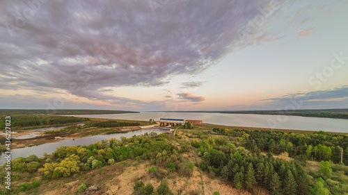 aerial view of the dam on the reservoir