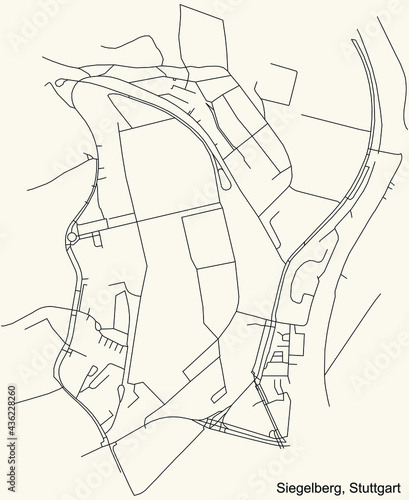 Black simple detailed street roads map on vintage beige background of the quarter Siegelberg of district Feuerbach of Stuttgart  Germany