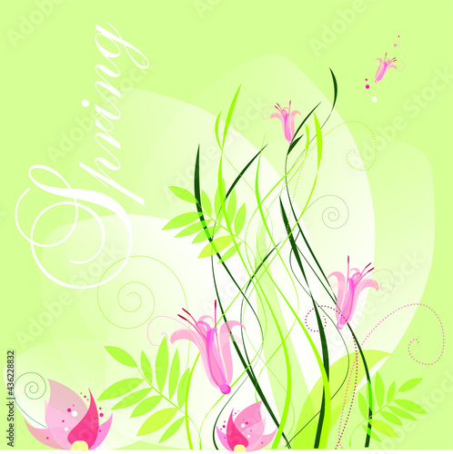 Flower Background  Card with beautiful leaves and flowers. Vector