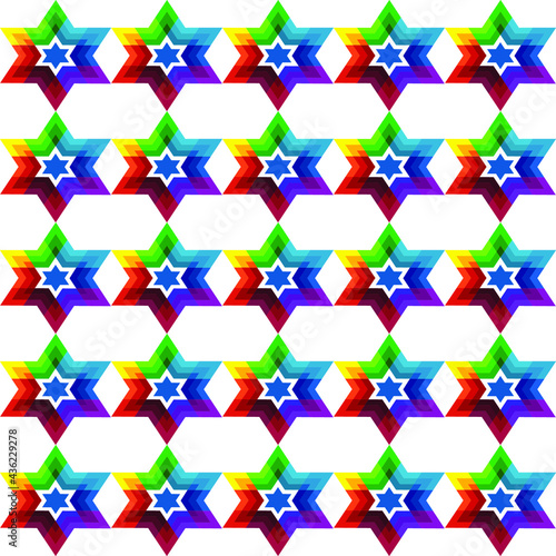 Seamless pattern with traditional  Jewish star Magendavid - Star of David. Vector illustration. Colorfur patterned geometric background.