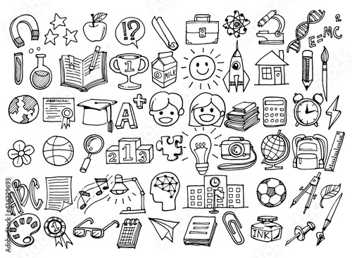 Set of Doodle Back to School Hand drawn, Set elements for your design,educations tools.-Vector illustration