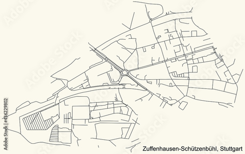 Black simple detailed street roads map on vintage beige background of the quarter Zuffenhausen-Schützenbühl of district Zuffenhausen of Stuttgart, Germany photo