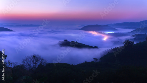 Cloud carpet over mountain landscape, Nhong Khai, Thailand photo