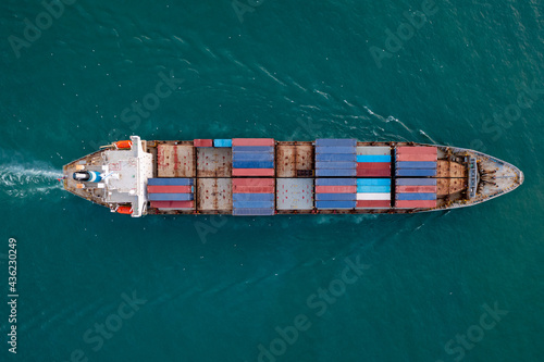 Container ship or cargo shipping business Service logistic import and export freight transportation by container ship in open sea,