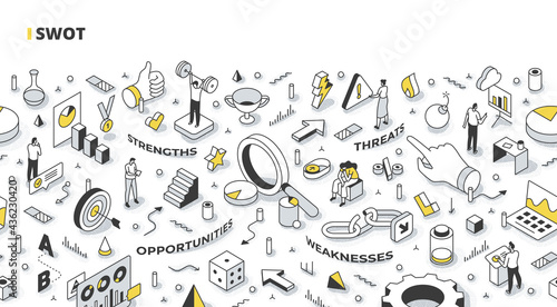 SWOT Analysis Isometric Outline Ilustration