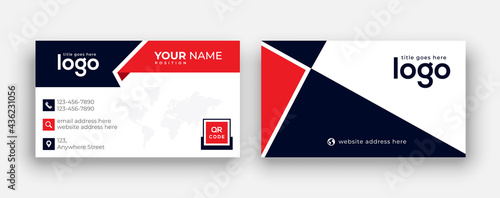 Double-sided modern red and black business card illustration. Simple business card, modern design template.Stationery, print design.Creative and clean visiting card.