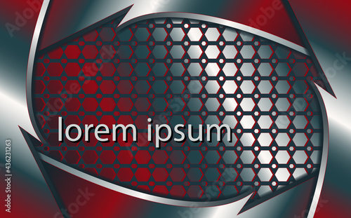 Abstract background with steel grating and blades with copy space Gray-red metallic gradient