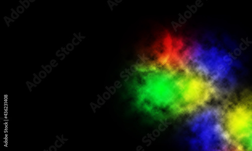 Animated multi-colored powder, mixing color, dark background