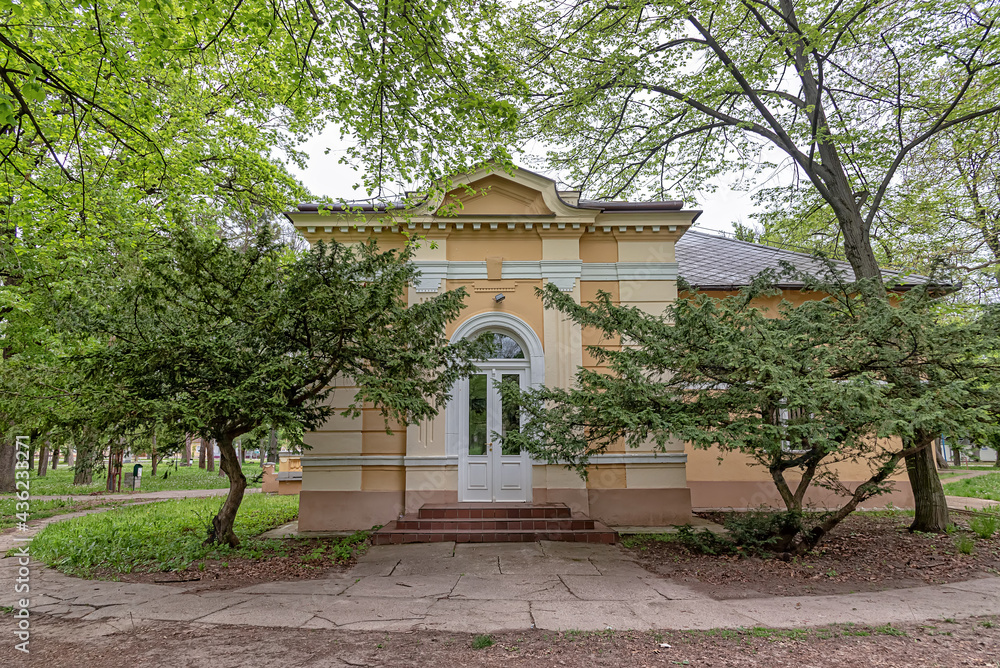 Novi Knezevac, Serbia - May 01, 2021: Castle Maldegem is built in 1910.year and it belonged to counts Maldegem of whom building got its name. Castle is a cultural property of great importance. Novi Knezevac, Serbia - May 01, 2021: Castle Maldegem is built in 1910.year and it belonged to counts Maldegem of whom building got its name. Castle is a cultural property of great importance.