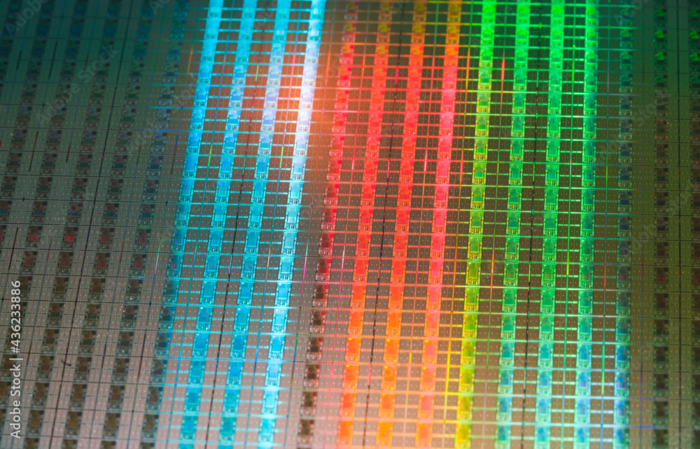 silicon wafer reflecting different colors. silicon wafer reflecting different colors.