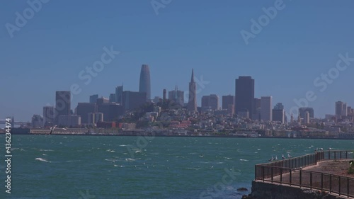 Sunny view of the skyline of San Francisco from Alcatraz island