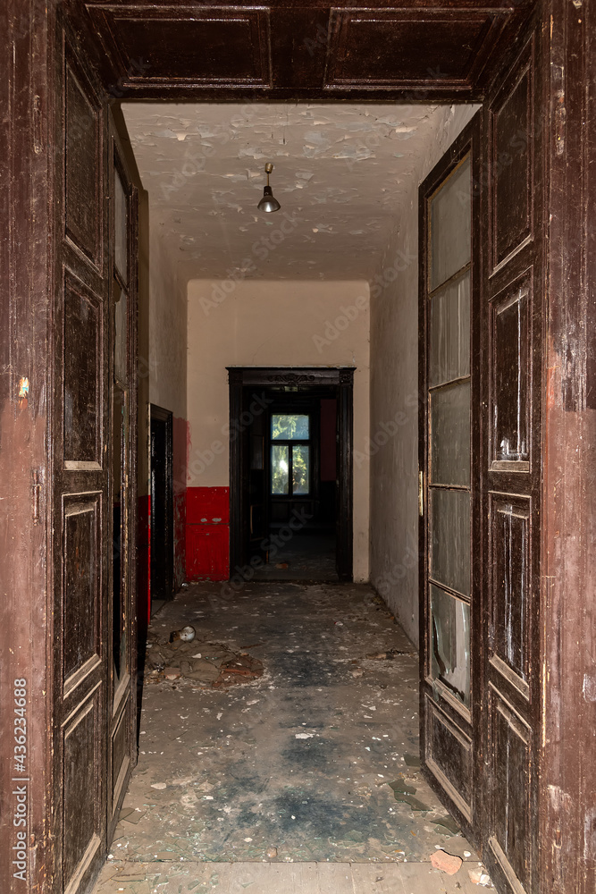 Bocar, Serbia - May 04, 2021: Interior of Hertelendi - Bajic Castle was built at the beginning of the 19th century in the style of classicism in the village Bocar.